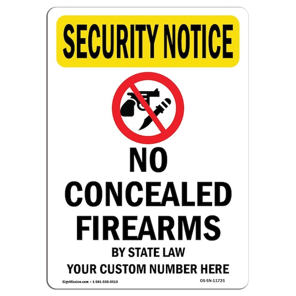 OSHA Security Sign, 5" H, 3.5" W, No Concealed Weapons, Portrait, SN-D-35-V-11725-10PK